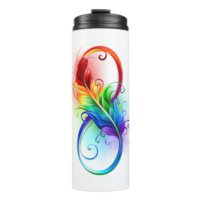 Infinity Symbol with Rainbow Feather Thermal Tumbler (Front)