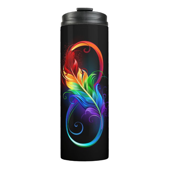 Infinity Symbol with Rainbow Feather Thermal Tumbler (Front)