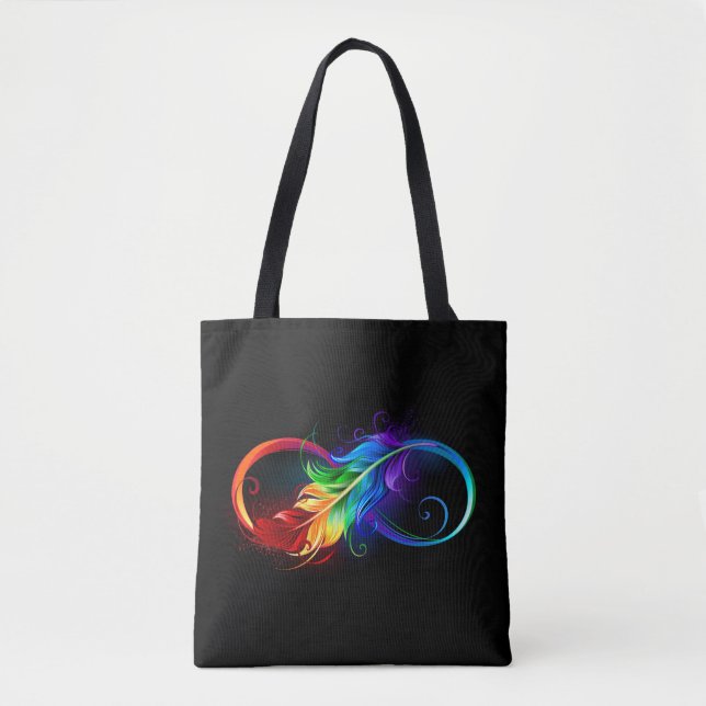 Infinity Symbol with Rainbow Feather Tote Bag (Front)