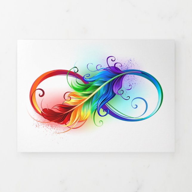Infinity Symbol with Rainbow Feather Tri-Fold Holiday Card (Cover)