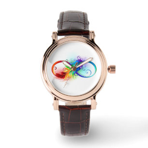 Infinity Symbol with Rainbow Feather Watch