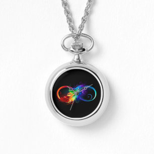 Infinity Symbol with Rainbow Feather Watch