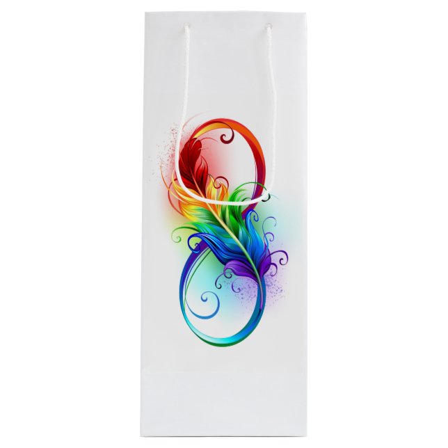 Infinity Symbol with Rainbow Feather Wine Gift Bag (Front)