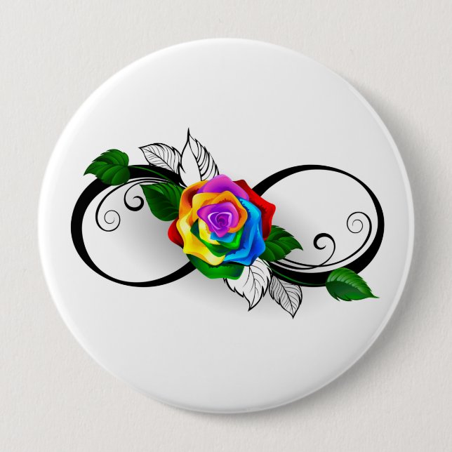 Infinity Symbol with Rainbow Rose 10 Cm Round Badge (Front)
