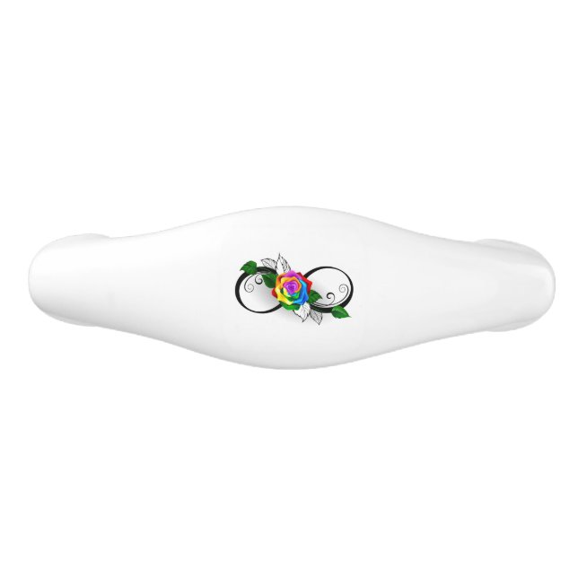 Infinity Symbol with Rainbow Rose Ceramic Drawer Pull (Front)