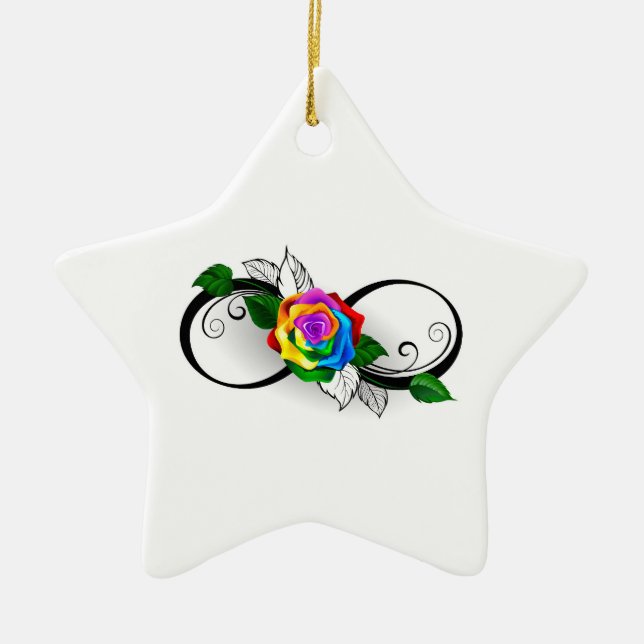Infinity Symbol with Rainbow Rose Ceramic Tree Decoration (Front)