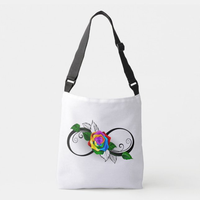 Infinity Symbol with Rainbow Rose Crossbody Bag (Front)