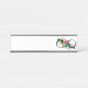 Infinity Symbol with Rainbow Rose Desk Name Plate