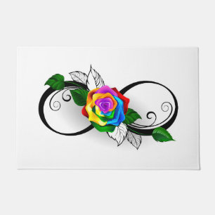 Infinity Symbol with Rainbow Rose Doormat