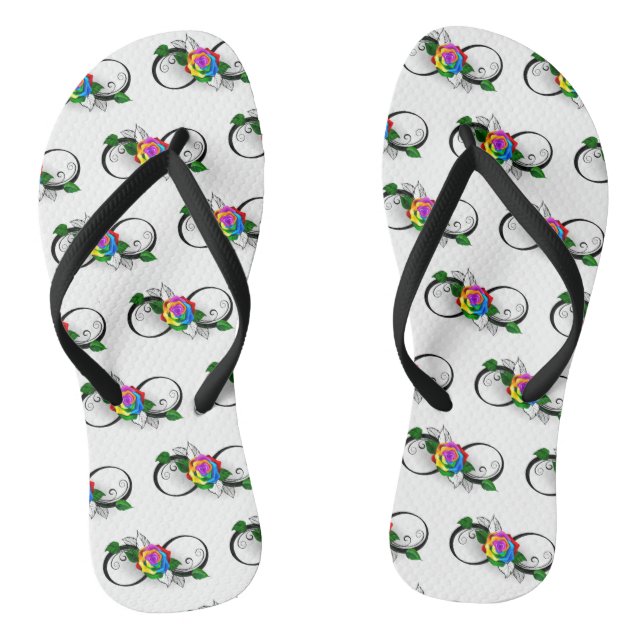 Infinity Symbol with Rainbow Rose Flip Flops (Footbed)