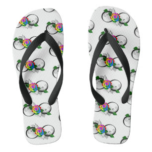 Infinity Symbol with Rainbow Rose Flip Flops