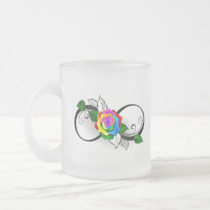 Infinity Symbol with Rainbow Rose Frosted Glass Coffee Mug