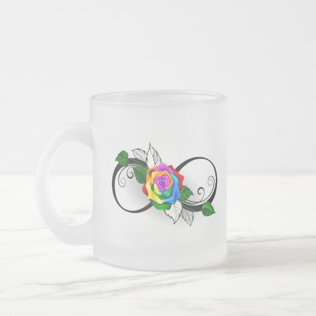 Infinity Symbol with Rainbow Rose Frosted Glass Coffee Mug (Left)