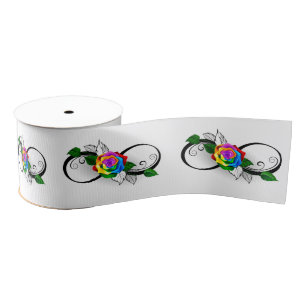 Infinity Symbol with Rainbow Rose Grosgrain Ribbon