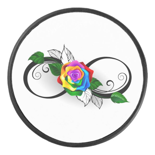 Infinity Symbol with Rainbow Rose Hockey Puck (Front)