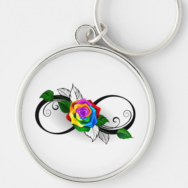 Infinity Symbol with Rainbow Rose Key Ring (Front)