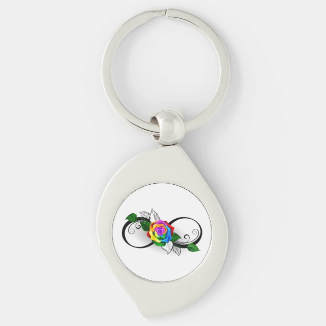 Infinity Symbol with Rainbow Rose Key Ring (Front)
