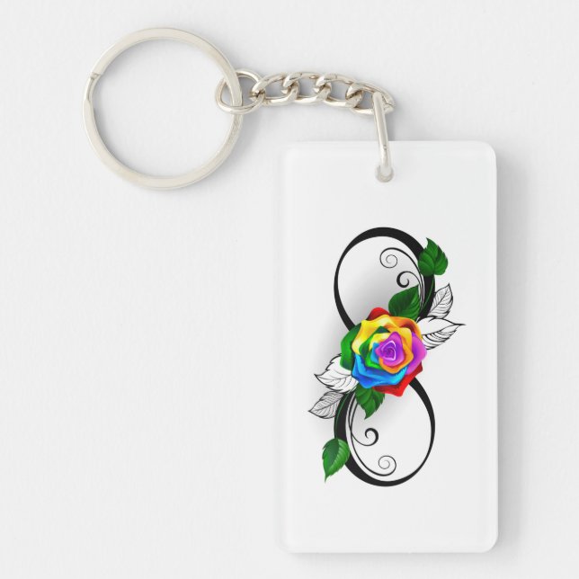 Infinity Symbol with Rainbow Rose Key Ring (Front)