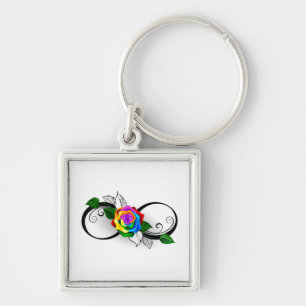 Infinity Symbol with Rainbow Rose Key Ring
