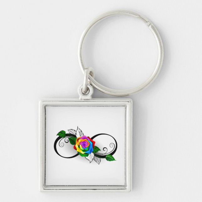Infinity Symbol with Rainbow Rose Key Ring (Front)