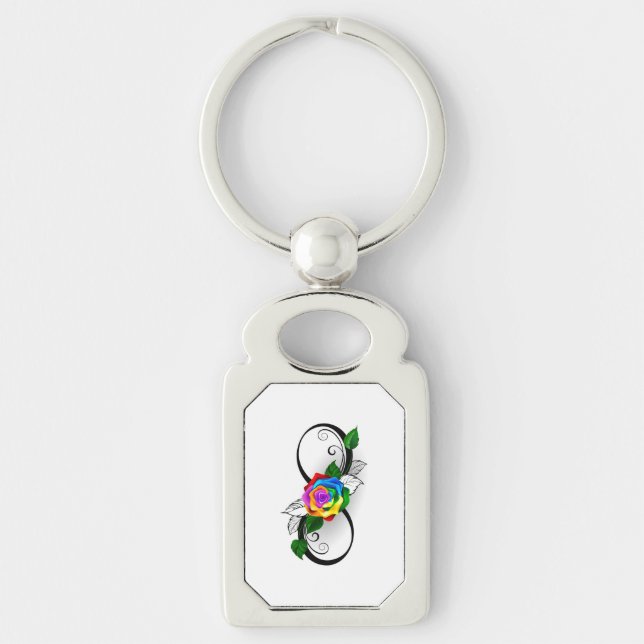 Infinity Symbol with Rainbow Rose Key Ring (Front)