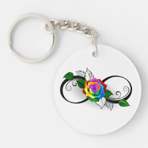 Infinity Symbol with Rainbow Rose Key Ring