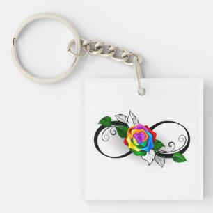 Infinity Symbol with Rainbow Rose Key Ring