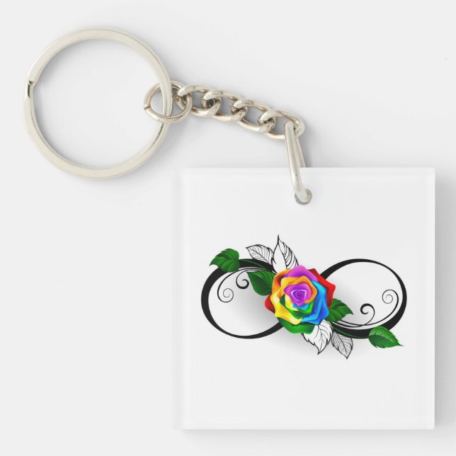 Infinity Symbol with Rainbow Rose Key Ring (Front)