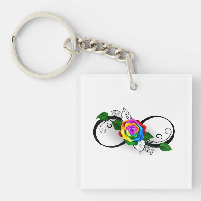 Infinity Symbol with Rainbow Rose Key Ring (Front)