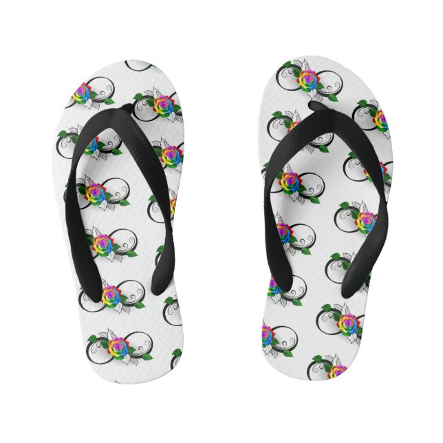 Infinity Symbol with Rainbow Rose Kid's Flip Flops (Footbed)