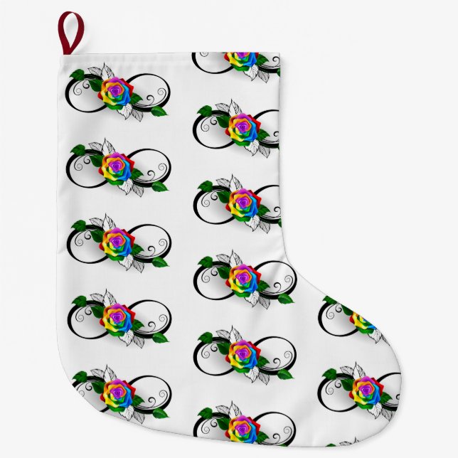 Infinity Symbol with Rainbow Rose Large Christmas Stocking (Front)