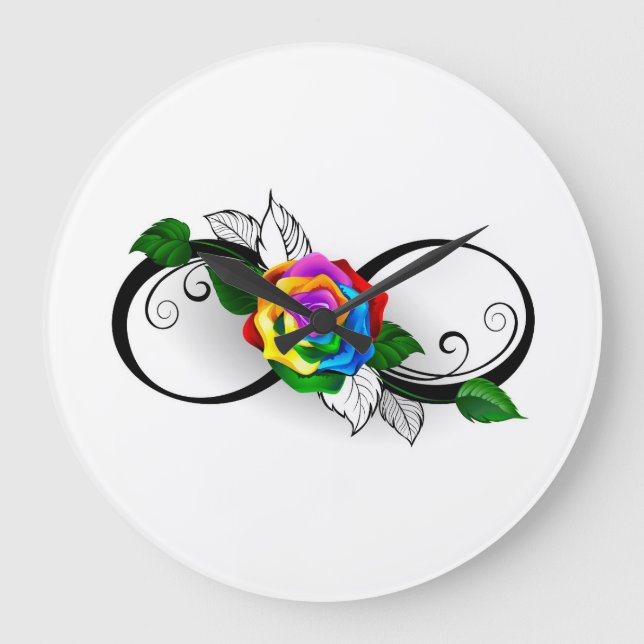 Infinity Symbol with Rainbow Rose Large Clock (Front)