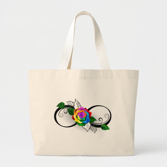 Infinity Symbol with Rainbow Rose Large Tote Bag (Front)