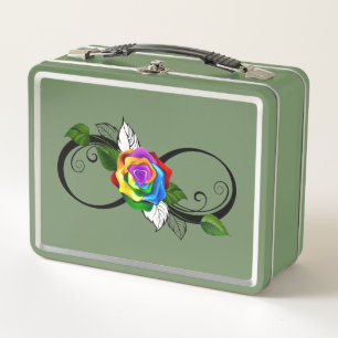 Infinity Symbol with Rainbow Rose Metal Lunch Box