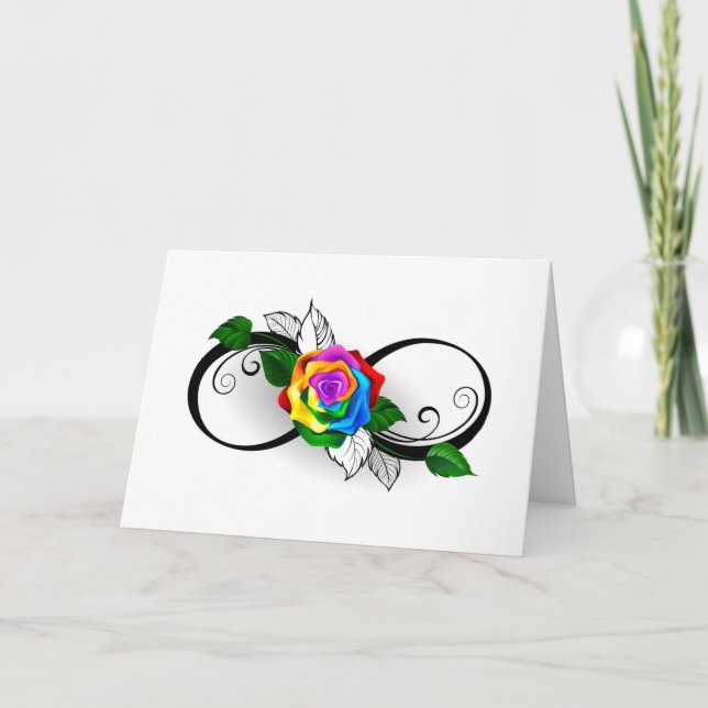 Infinity Symbol with Rainbow Rose Note Card (Front)