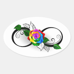 Infinity Symbol with Rainbow Rose Oval Sticker