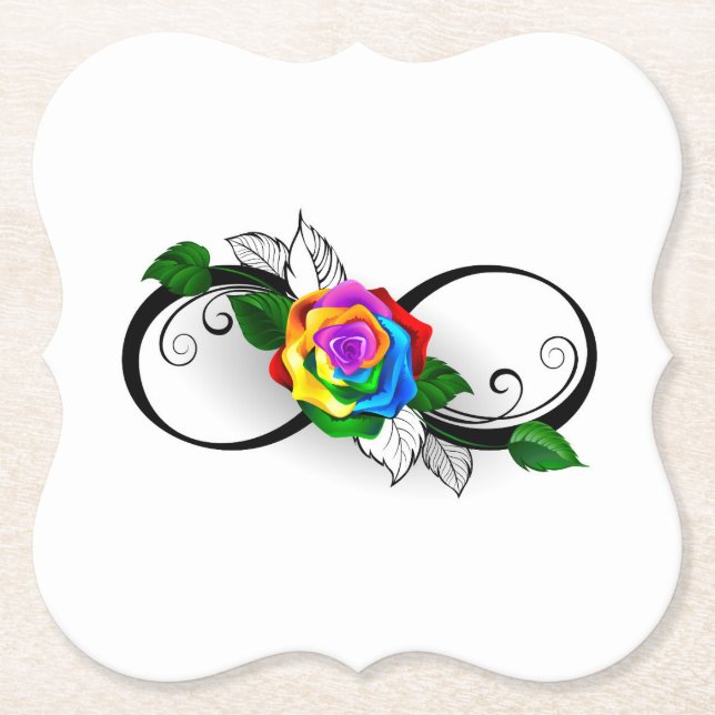 Infinity Symbol with Rainbow Rose Paper Coaster (Front)