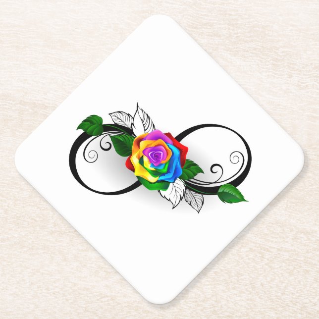 Infinity Symbol with Rainbow Rose Paper Coaster (Front)