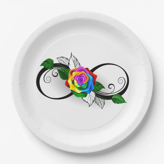 Infinity Symbol with Rainbow Rose Paper Plate (Front)