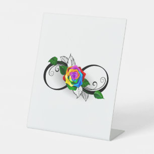 Infinity Symbol with Rainbow Rose Pedestal Sign