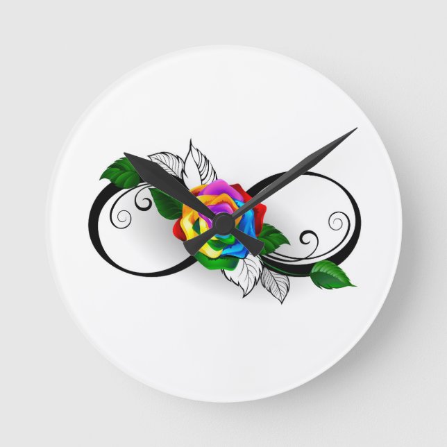 Infinity Symbol with Rainbow Rose Round Clock (Front)