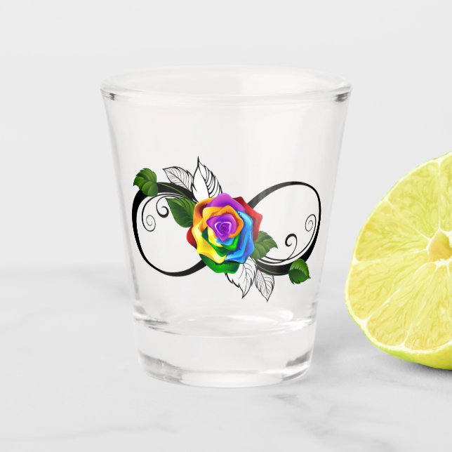 Infinity Symbol with Rainbow Rose Shot Glass (Front)