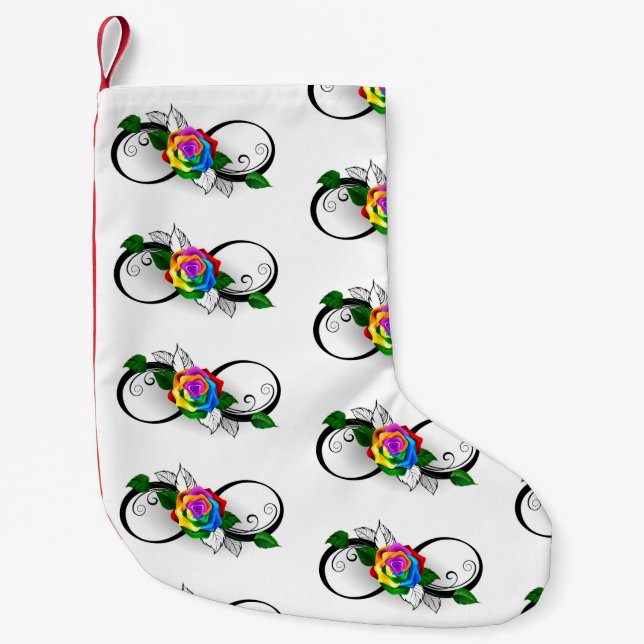 Infinity Symbol with Rainbow Rose Small Christmas Stocking (Front)