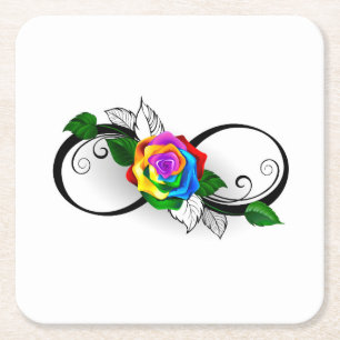 Infinity Symbol with Rainbow Rose Square Paper Coaster