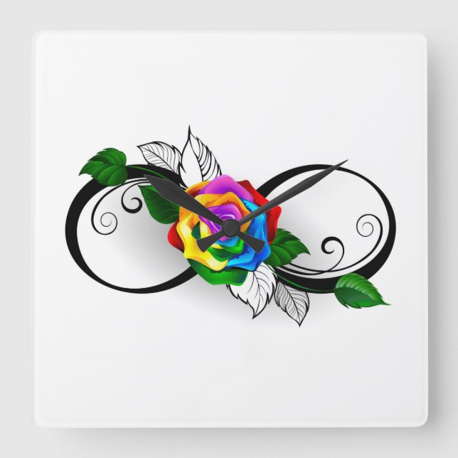 Infinity Symbol with Rainbow Rose Square Wall Clock (Front)