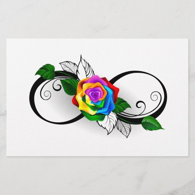 Infinity Symbol with Rainbow Rose Stationery (Front)