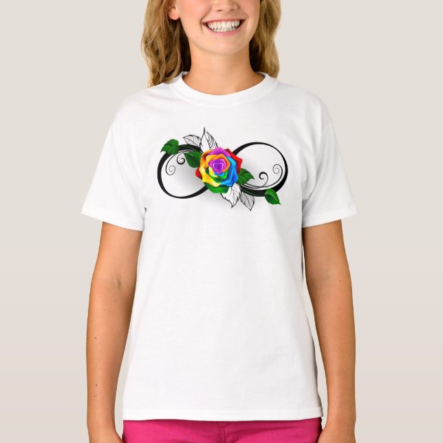 Infinity Symbol with Rainbow Rose T-Shirt (Front)