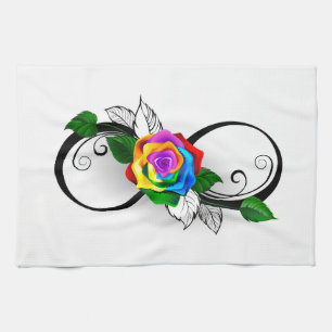Infinity Symbol with Rainbow Rose Tea Towel