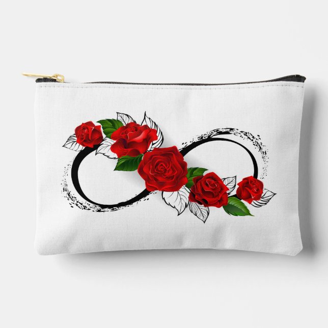 Infinity Symbol with Red Roses Accessory Pouch (Front)