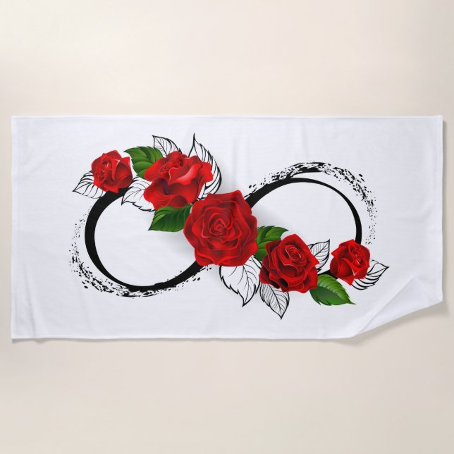 Infinity Symbol with Red Roses Beach Towel (Front)